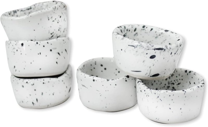 roro Ceramic Stoneware Mini Pinch Bowls Set of 6 HandMolded Artisanal Speckled White Perfect for Gourmet Salt Pepper Spices and Seasoning  Cute and Elegant Kitchen Addition - Image 1
