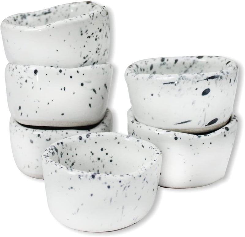 roro Ceramic Stoneware Mini Pinch Bowls Set of 6 HandMolded Artisanal Speckled White Perfect for Gourmet Salt Pepper Spices and Seasoning  Cute and Elegant Kitchen Addition - Image 2