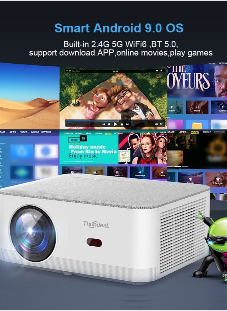 ThundeaL - TD92 Pro Smart Projector with WiFi and Bluetooth,Auto Focus & Keystone, Zoom, Native 1080P Movie, Portable Outdoor Mini Projector,  Full HD Video WiFi Android Projector for Home Theater - Image 1