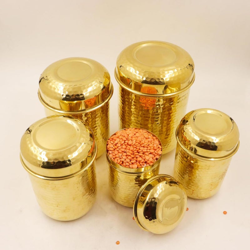 Spillbox علب أدوات نحاسية عمودية Spillbox مجموعة حاويات طعام من 5 قطع وزن صافي 1550 جرام سعة 300 جرام 500 جرام 650 جرام 900 جرام و 1200 جرام دبابا نحاسية مطروقة - Image 3