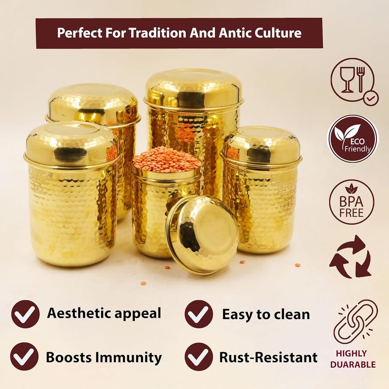 Spillbox علب أدوات نحاسية عمودية Spillbox مجموعة حاويات طعام من 5 قطع وزن صافي 1550 جرام سعة 300 جرام 500 جرام 650 جرام 900 جرام و 1200 جرام دبابا نحاسية مطروقة - Image 5