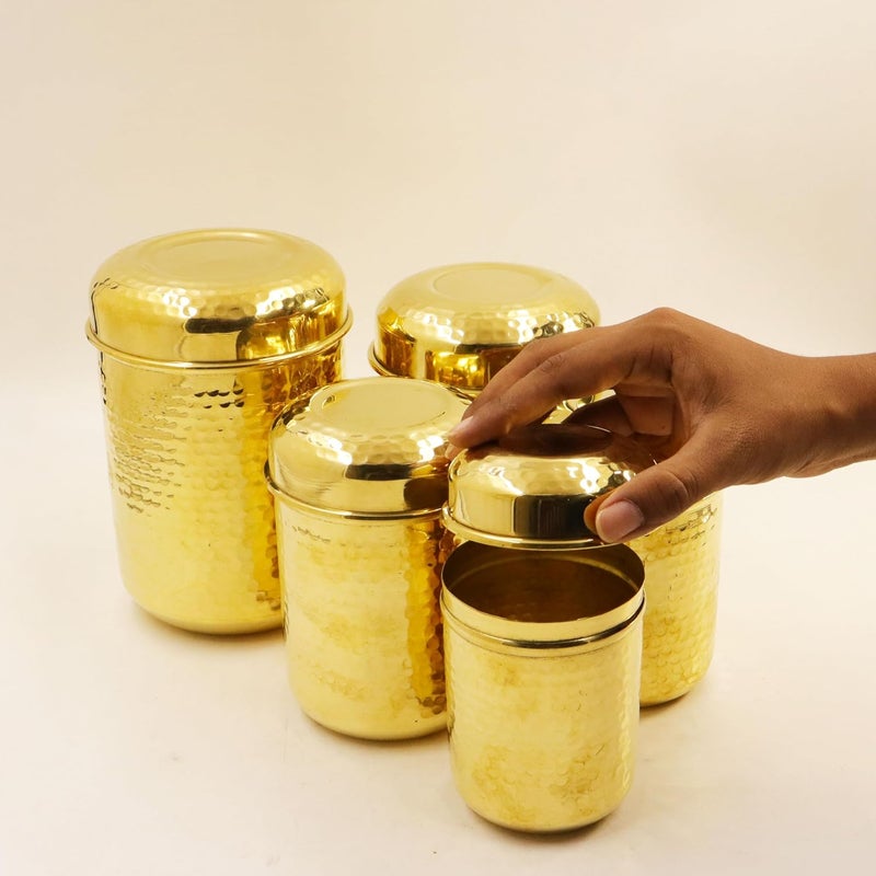 Spillbox علب أدوات نحاسية عمودية Spillbox مجموعة حاويات طعام من 5 قطع وزن صافي 1550 جرام سعة 300 جرام 500 جرام 650 جرام 900 جرام و 1200 جرام دبابا نحاسية مطروقة - Image 4