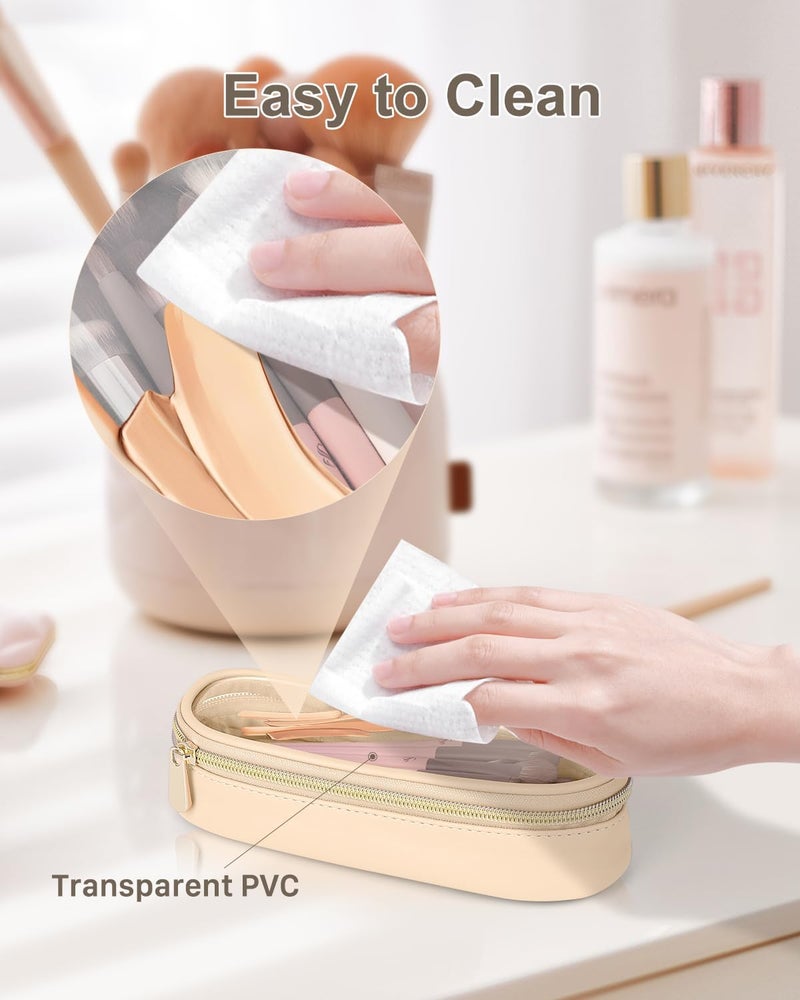Soimeat Clear Travel Makeup Brush Holder, Leather Makeup Brush Toiletry Bag, Khaki, Small, Clear Travel Makeup Brush Bag - Image 4