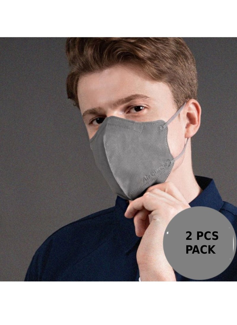 Air QUEEN Pack Of 2 Pieces Air Queen Neo Nanofiber Filter Face Mask For Adults Grey 
