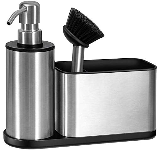 ODesign Kitchen Soap Dispenser Set - 3 in 1, Stainless Steel Dish Soap Dispenser with Sponge Holder, Dish Brush & Brush Holder, Kitchen Sink Caddy Organizer for Countertop - Rustproof, Non-Slip - Image 1