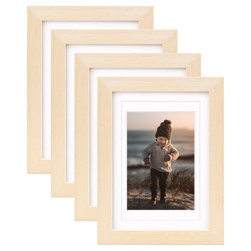 KINLINK 5x7 Picture Frames White Oak  Light Wood Frames with Acrylic Plexiglass for 3.5x5/4x6 with Mat or 5x7 without Mat  Tabletop and Wall Mounting Display  Set of 4 - Image 1