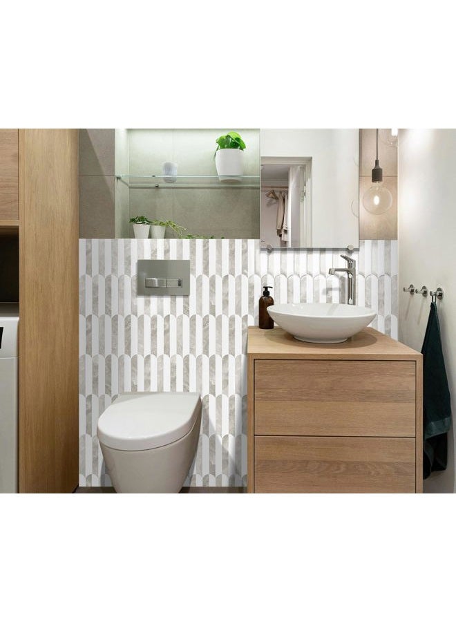 Tiwoos Peel and Stick Tile Backsplash,Seamless Self Adhesive Marble Tiles for Kitchen Bathroom White-Beige Slate Mixed Vertical Stripes Design (10-Sheet,12"x12") - Image 5
