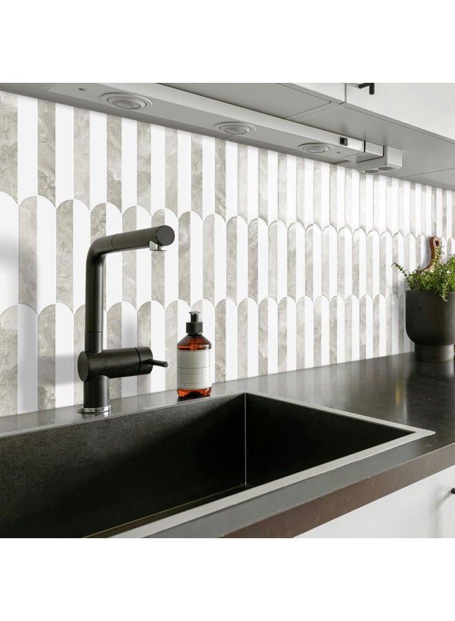 Tiwoos Peel and Stick Tile Backsplash,Seamless Self Adhesive Marble Tiles for Kitchen Bathroom White-Beige Slate Mixed Vertical Stripes Design (10-Sheet,12"x12") - Image 2