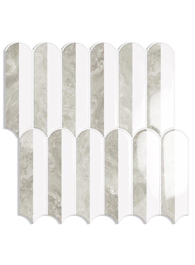 Tiwoos Peel and Stick Tile Backsplash,Seamless Self Adhesive Marble Tiles for Kitchen Bathroom White-Beige Slate Mixed Vertical Stripes Design (10-Sheet,12"x12") - Image 1