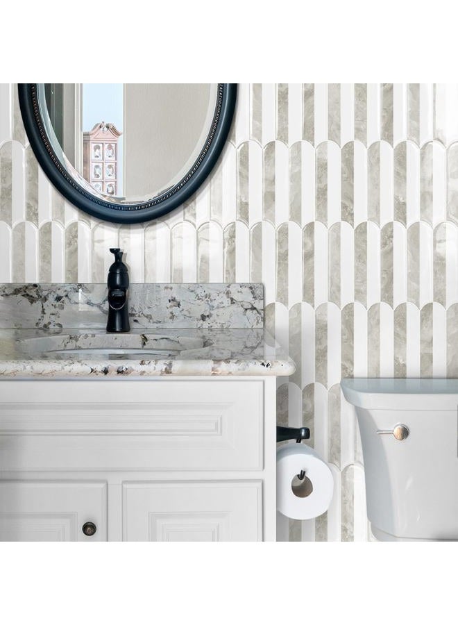 Tiwoos Peel and Stick Tile Backsplash,Seamless Self Adhesive Marble Tiles for Kitchen Bathroom White-Beige Slate Mixed Vertical Stripes Design (10-Sheet,12"x12") - Image 4