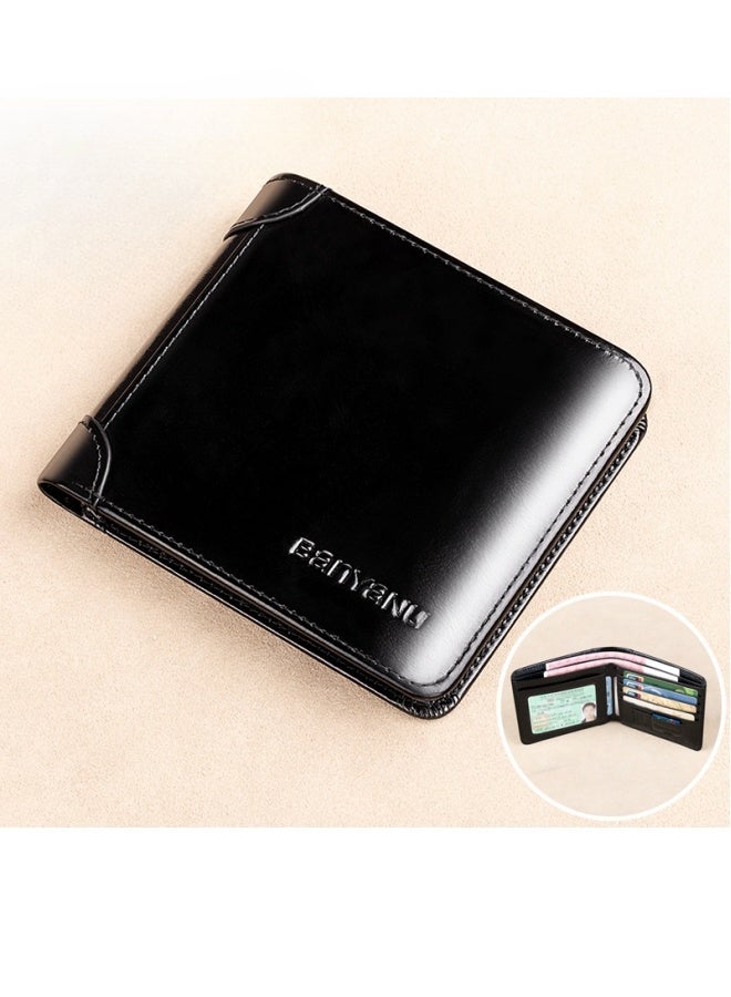 banyanu Wallet Men's Horizontal Genuine Leather Ultra-Thin New Style Wallet Cowhide Black - Image 2