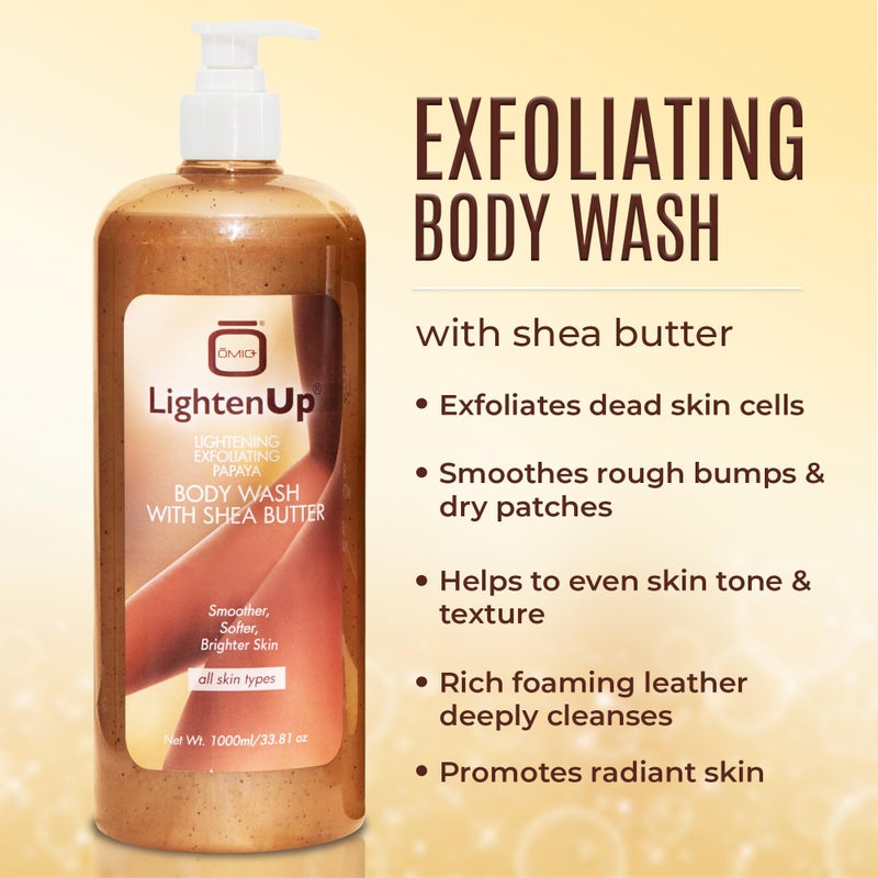 LIGHTENUP غسول الجسم المقشر OMIC لايتن-أب - 33.8 أونصة سائلة / 1000 مل - مصمم لتقشير وتغذية البشرة، مع زبدة الشيا والبابايا - Image 3