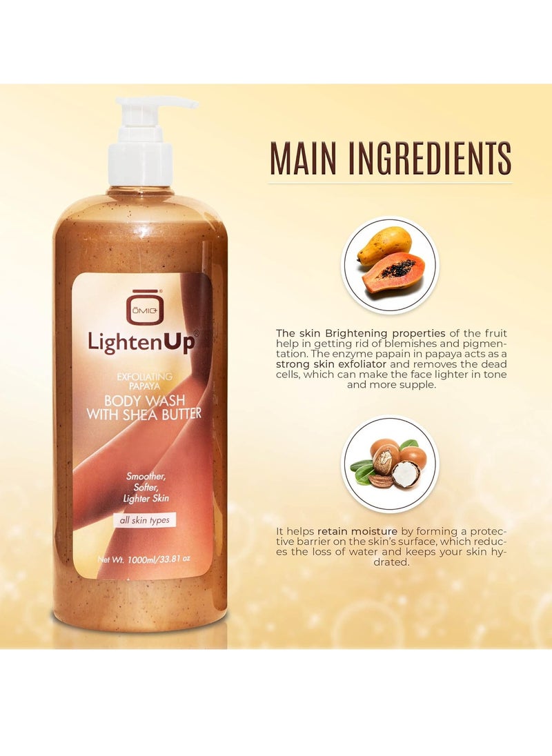 LIGHTENUP - OMIC Lighten-Up LightenUp Exfoliating Body Wash - 33.8 Fl oz / 1000 ml - Formulated to Exfoliate and to Nourish Skin, with Shea Butter, Papaya - Image 1