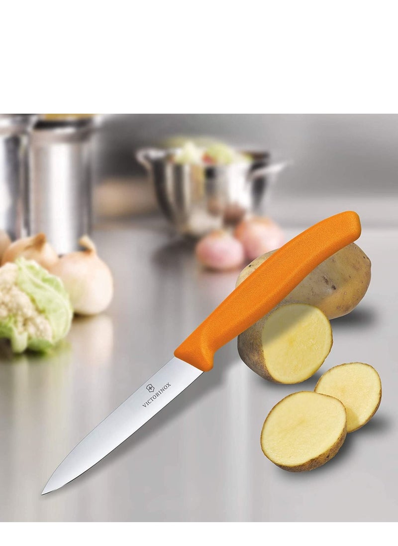 VICTORINOX KITCHEN - Victorinox Swiss Classic Paring 4" straight Spear Point Blade 5/8" Width at Handle Orange - Image 1