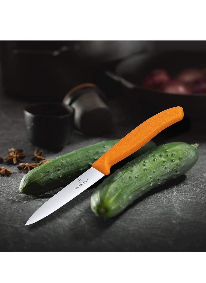 VICTORINOX KITCHEN - Victorinox Swiss Classic Paring 4" straight Spear Point Blade 5/8" Width at Handle Orange - Image 1