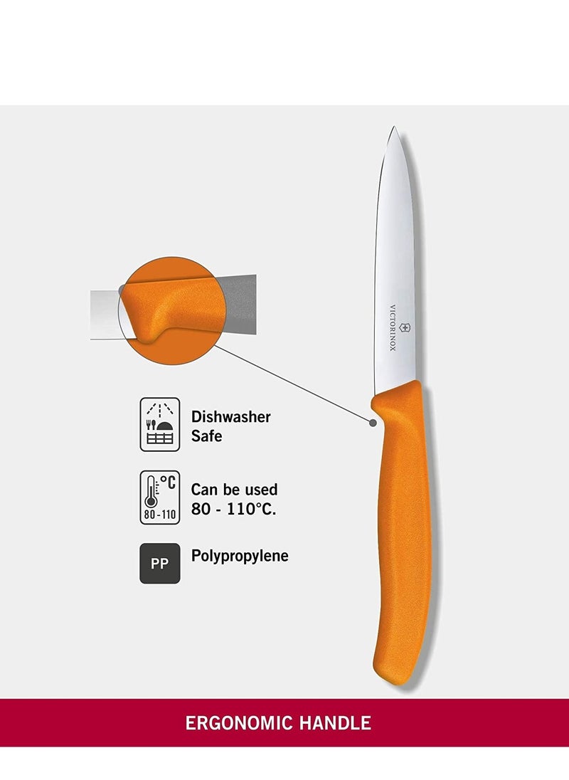 VICTORINOX KITCHEN - Victorinox Swiss Classic Paring 4" straight Spear Point Blade 5/8" Width at Handle Orange - Image 1
