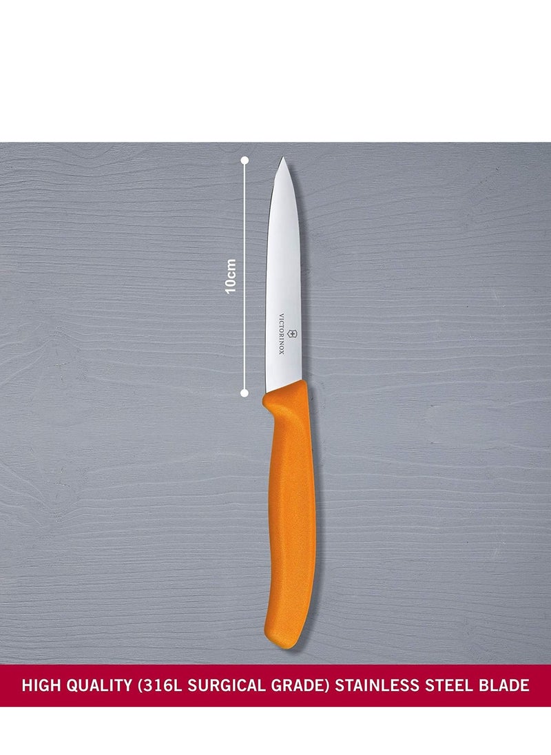 VICTORINOX KITCHEN - Victorinox Swiss Classic Paring 4" straight Spear Point Blade 5/8" Width at Handle Orange - Image 1