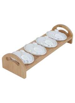 Alsaif Gallery Beige oval porcelain yogurt set with lid and wooden stand, 4 pieces  - Image 2