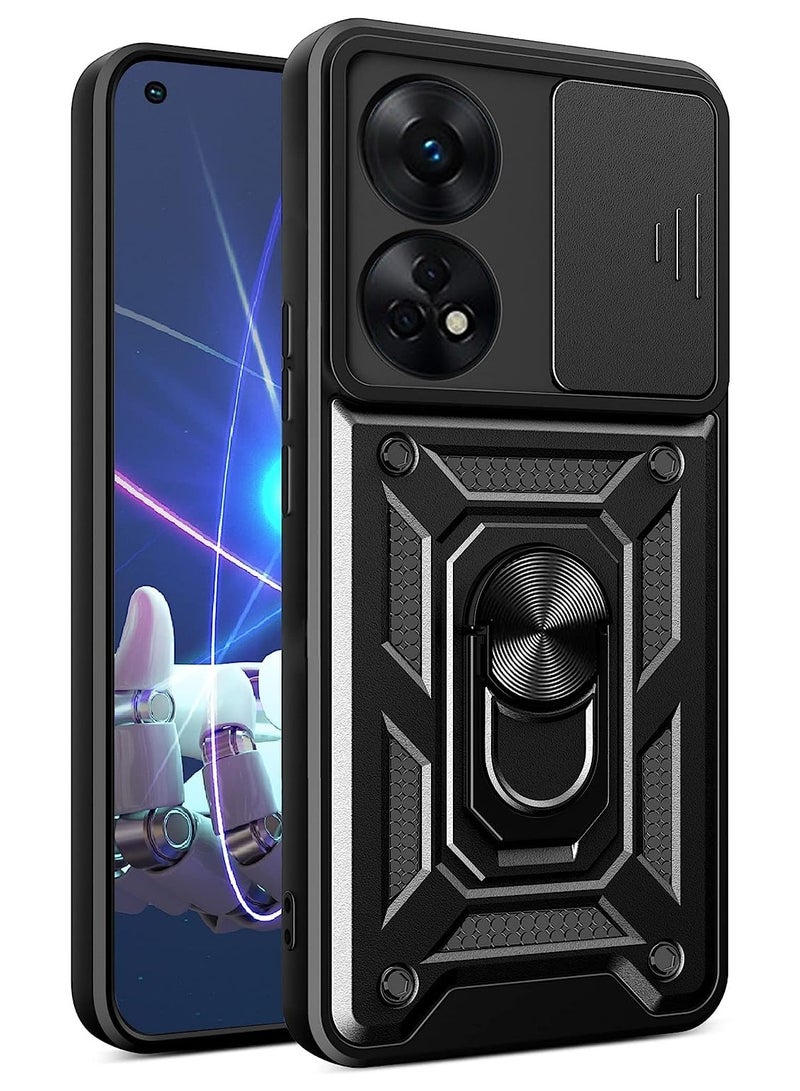 Case Cover Shockproof Windows Protective Case with Camera Protection and Metal Ring Compatible with Oppo Reno 8T 4G (Black) - Image 1