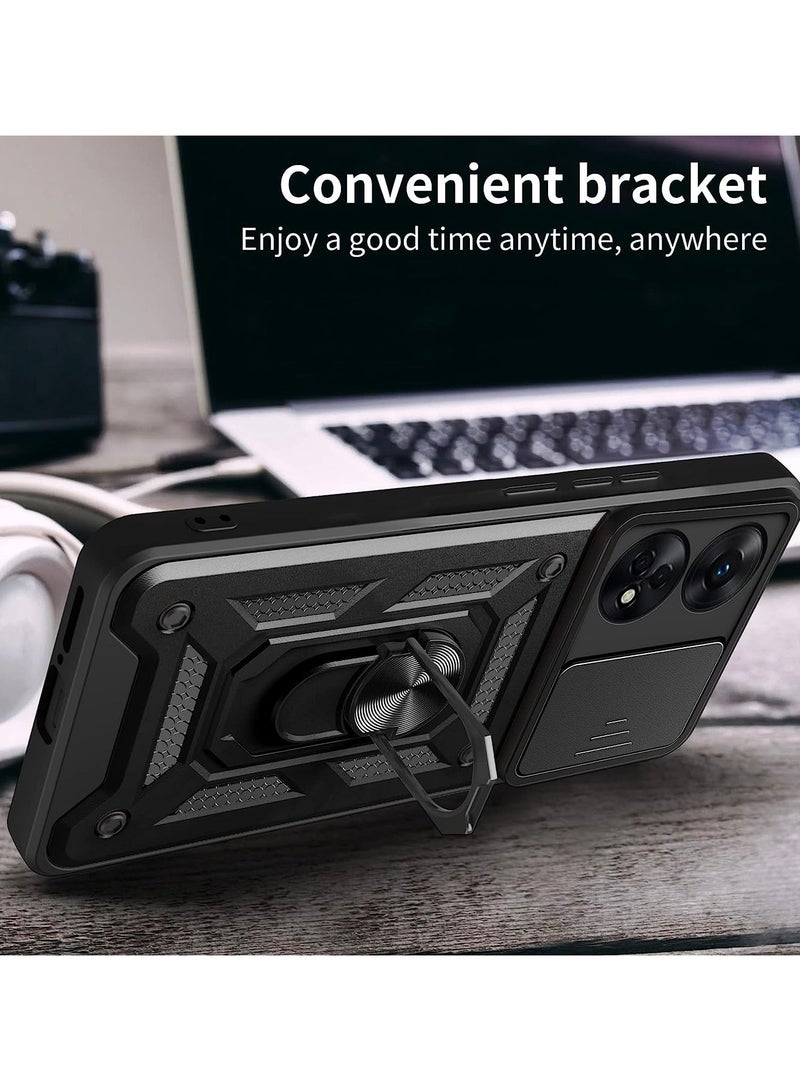 Case Cover Shockproof Windows Protective Case with Camera Protection and Metal Ring Compatible with Oppo Reno 8T 4G (Black) - Image 2