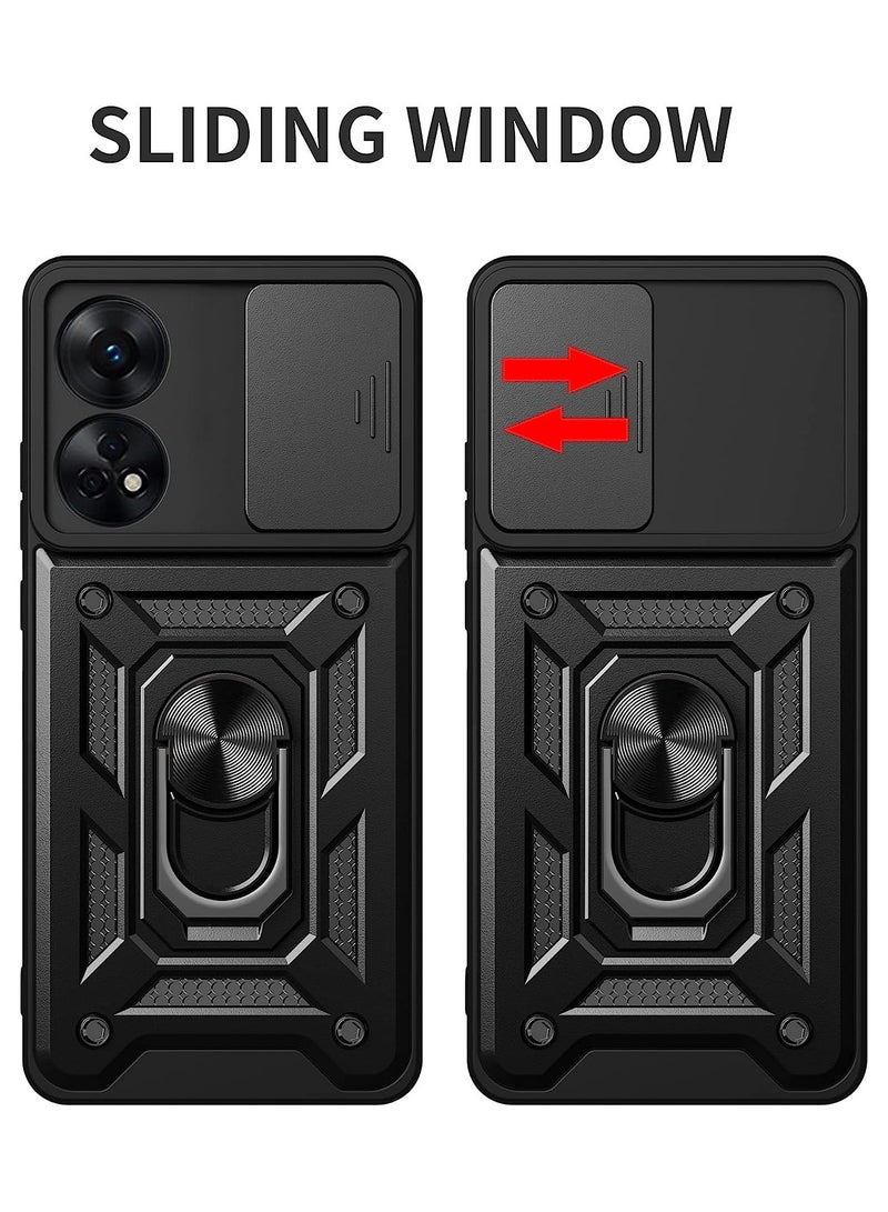 Case Cover Shockproof Windows Protective Case with Camera Protection and Metal Ring Compatible with Oppo Reno 8T 4G (Black) - Image 3