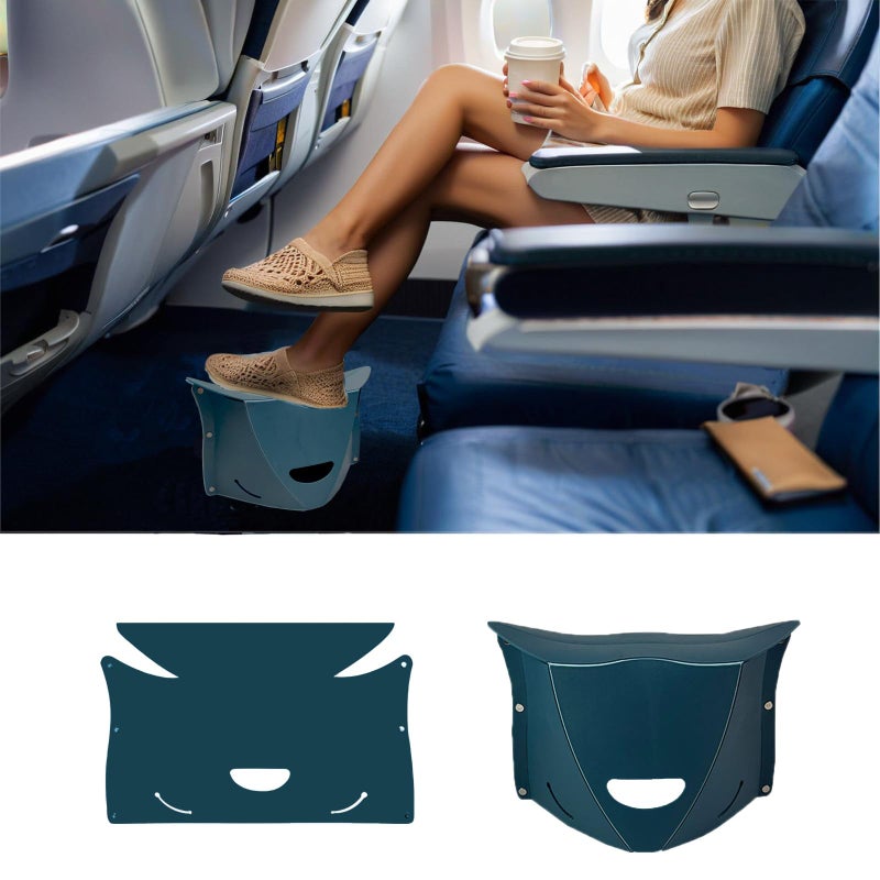 DISFAT Travel Foot Rest for Airplane,Airplane Foot Rest,Portable Folding Under Desk Foot Stool,Relieves Back & Knee Pain,Comfortable for Long Flights,Cars,Trains,Ultralight Mini (Dark Blue) - Image 1