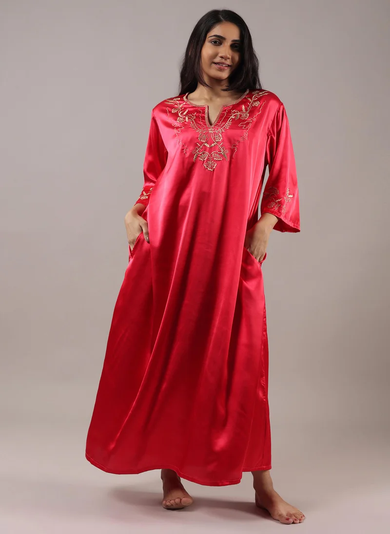 After Dark Aru, Hand embroidered Red Kaftan dress