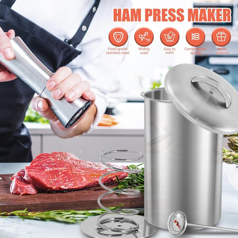 windforgecraft 304 Stainless Steel Ham Press Maker Ham Meat Press Maker Machine with Thermometer Ham Maker Meat Press Tool Homemade Deli Meat Press Marker Machine for Making Homemade Deli Meat - Image 2