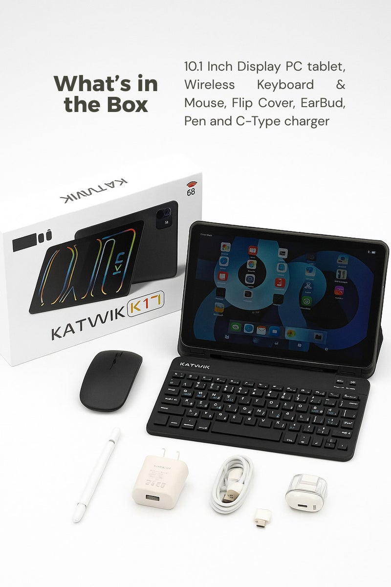 KATWIK K17 Smart PC Tablet for Kids Education | 10 Inch Display | Wireless Keyboard & Mouse | Flip Cover | Earbud | Pen | C-Type Charger - Image 3