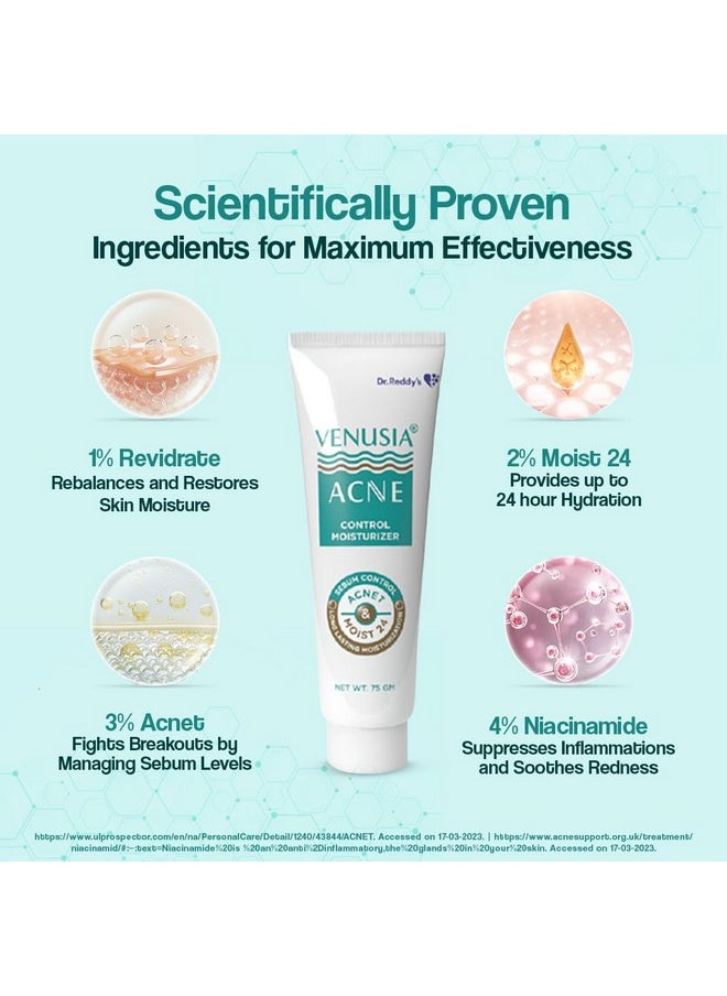 VENUSIA - Dr. Reddy'S I Venusia Acne Control Moisturizer I For Oily & Acne Prone Skin I Prevents Acne Breakouts Oil Free Non Sticky I 75G - Image 1