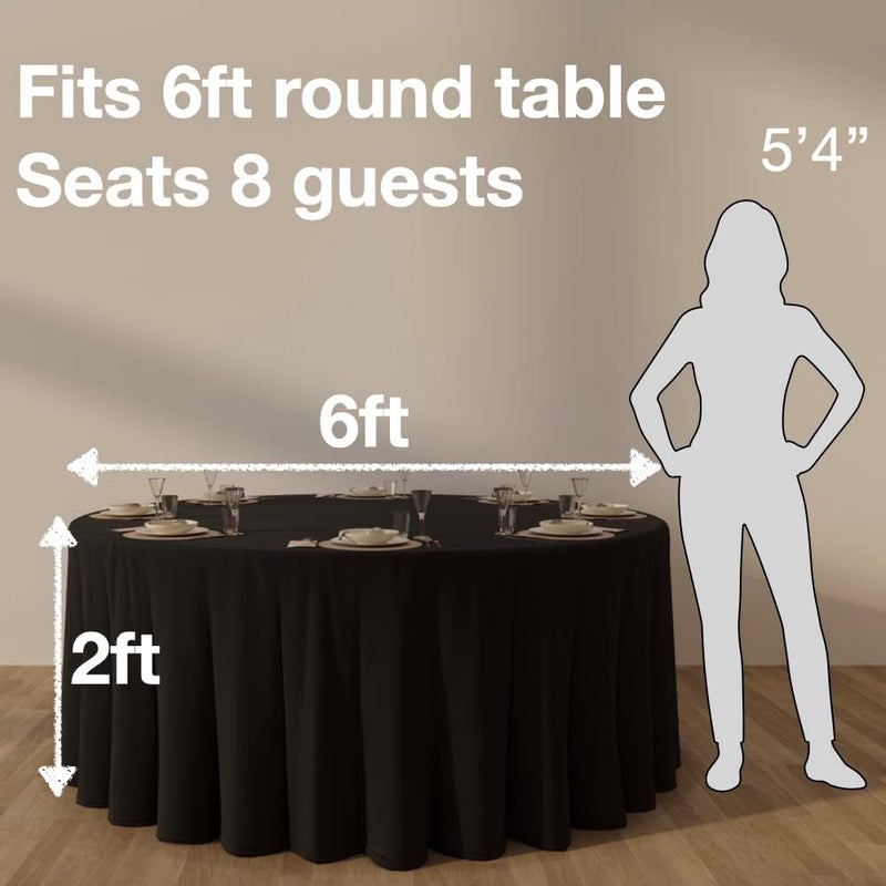 Urby 120'' Black Round Tablecloth for 5-6ft Round Folding Table That Seats 6-8 Guests, Mantel Redondo para Mesa De 6 Sillas, Ideal for Party, Wedding, Banquet and Events. - Image 2