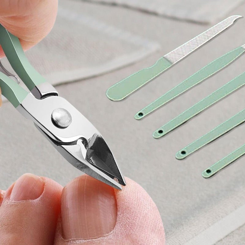 Trendegic Trendegic 16 Pcs Stainless Steel Professional Manicure Set Nail Cutter for Women Nail Scissors Luxury Grooming Kit Manicure Pedicure Kit with Leather Case for Women Nail Acne Remover needle 1 Set Green - Image 5