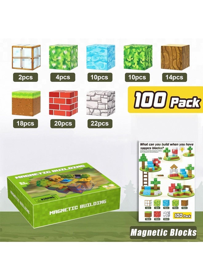 100PCS Magnetic Blocks - Build Magnet World Forest Set, Magnetic Building Blocks Toddler Toys STEM Sensory Outdoor Toys for 3+ Year Old Boys & Girls, Kids Toys for Ages 4-6 6-8 5-7 - Image 1