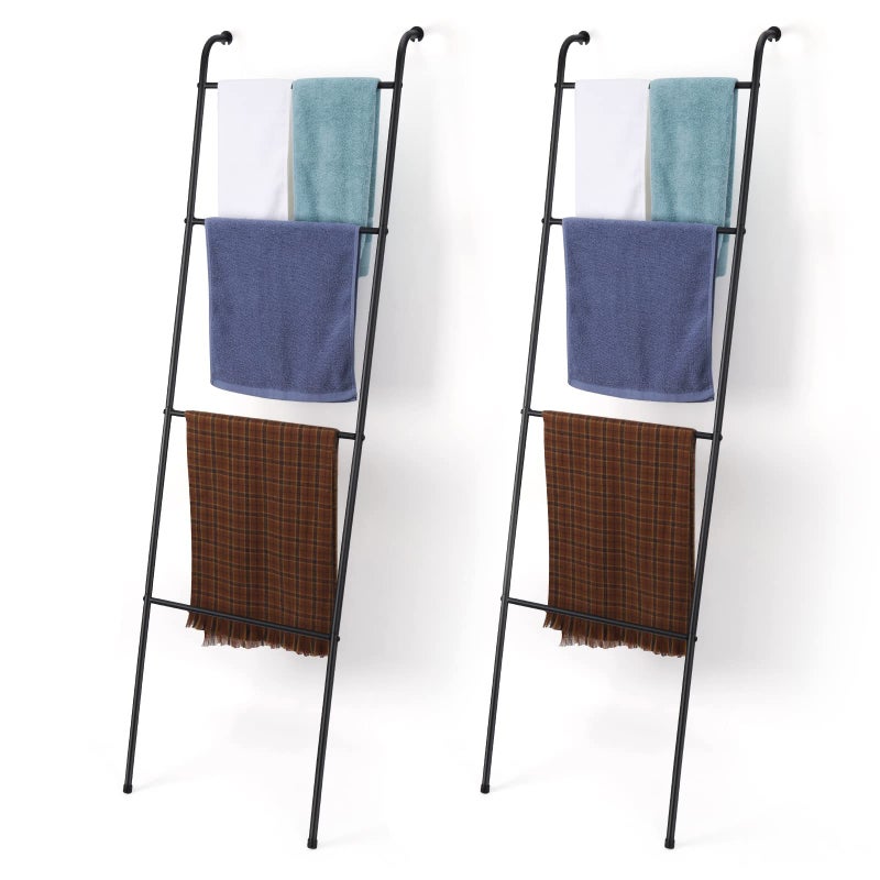 2 Pack Blanket Ladder Decorative Towel Rack Holder for Bathroom Wall Leaning Metal Drying Quilt Stand for Living Room Bedroom Farmhouse Home Decor for Women Mom Mother Her Wife  Black