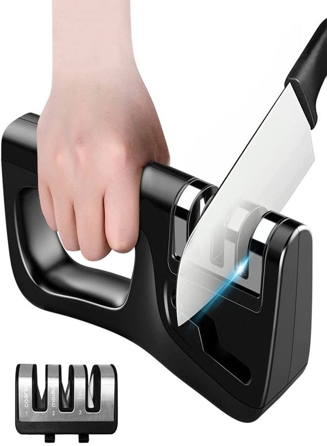 Hottest Knife Sharpener,4-in-1 Kitchen Chef Knife and Scissors Sharpener, Professional Diamond Rods Expertly Sharpen Steel, Ceramic Knives and Scissors Easily, Manual Knife Sharpeners (Black)  - Image 3