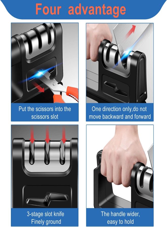 Hottest Knife Sharpener,4-in-1 Kitchen Chef Knife and Scissors Sharpener, Professional Diamond Rods Expertly Sharpen Steel, Ceramic Knives and Scissors Easily, Manual Knife Sharpeners (Black)  - Image 2