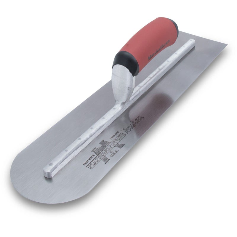 MARSHALLTOWN 14 x 4 inch Rounded Front High Carbon Steel Finishing Trowel, Concrete Tools, DuraSoft Handle, XtraLite Mount, MXS64RED - Image 1