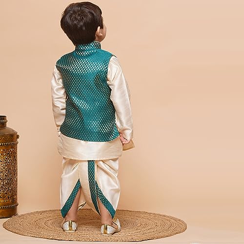AJ DEZINES Kids Ethnic Wear Green Dhoti Kurta Set For Boys With Waist Coat (1926-Green-4, Silk) 4 Years-5 Years - Image 2