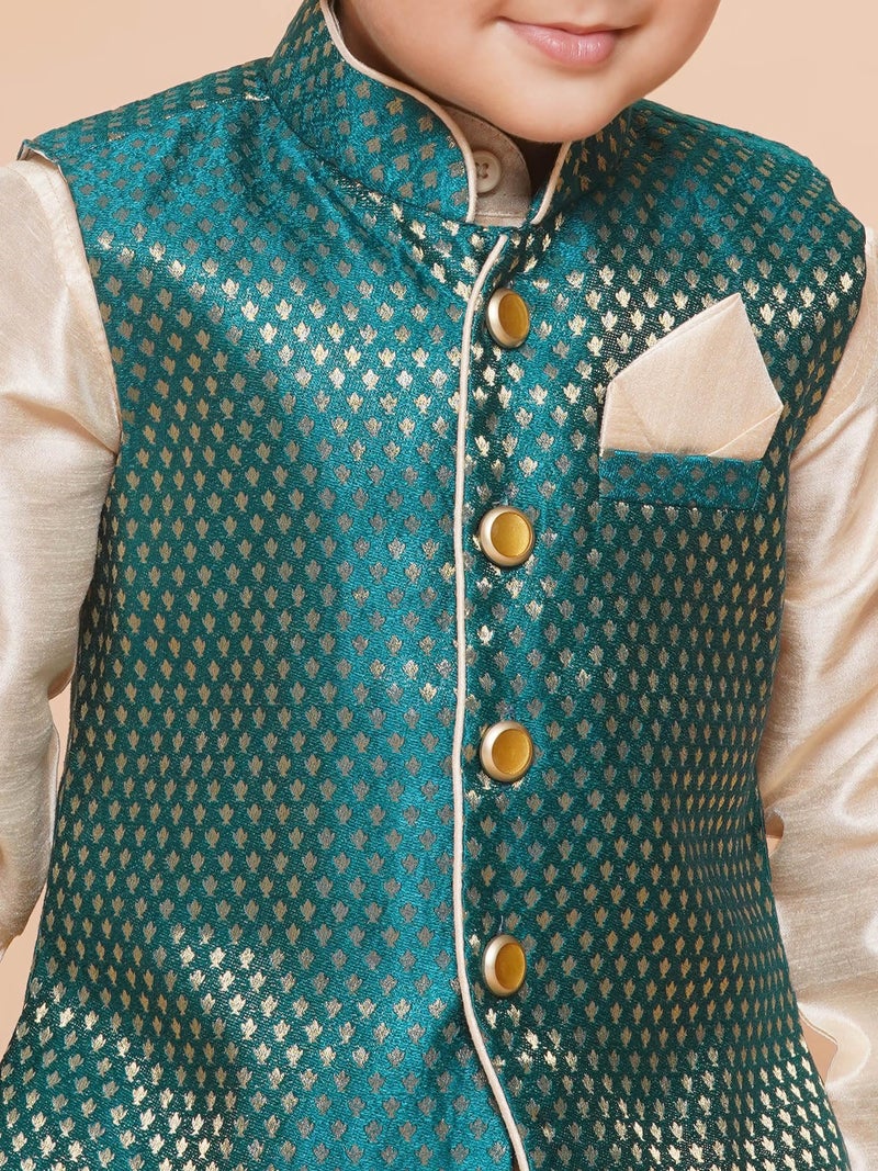 AJ DEZINES Kids Ethnic Wear Green Dhoti Kurta Set For Boys With Waist Coat (1926-Green-4, Silk) 4 Years-5 Years - Image 5