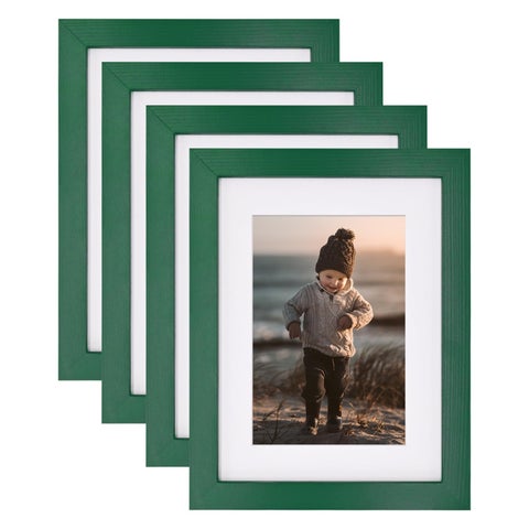 KINLINK 6x8 Picture Frames Green - Wood Frames with Acrylic Plexiglass for Pictures 4x6 with Mat or 6x8 without Mat  Tabletop and Wall Mounting Display  Set of 4