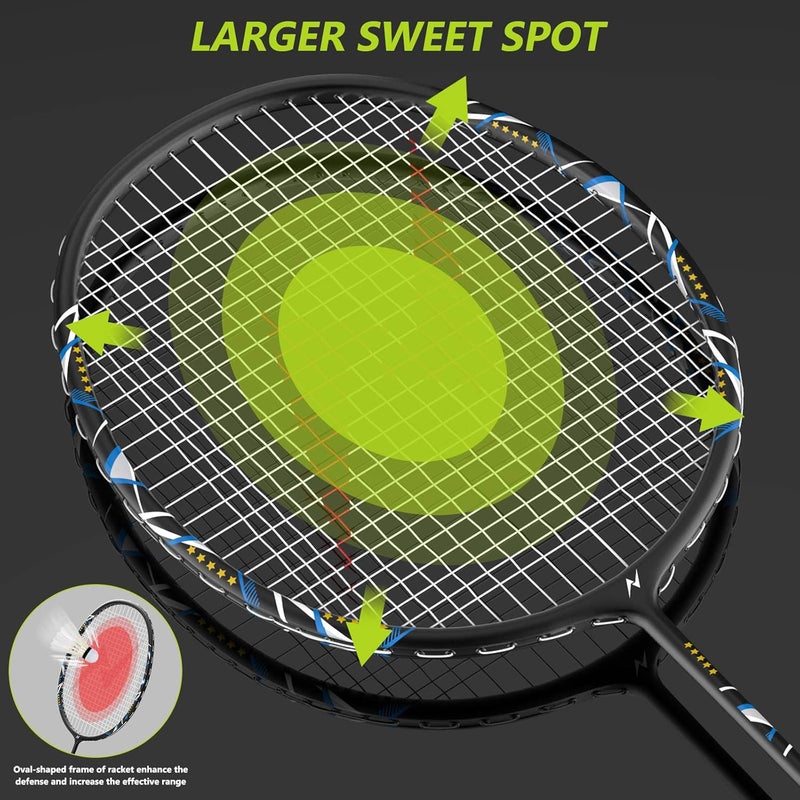 Nalax Badminton Set,2 Player Badminton Rackets Carbon Fiber Badminton Racquet with 3 Shuttlecocks and 1 Carrying Bag,Badminton Backyard Games for Outdoor,Garden,Beach,Family Fun Game - Image 2