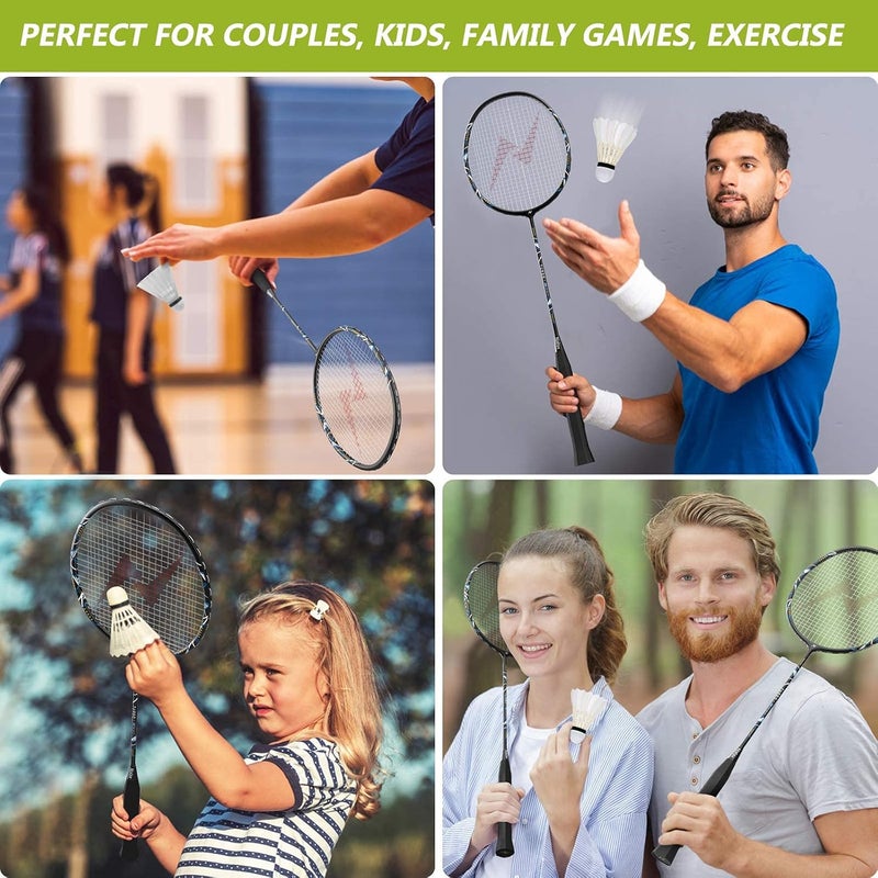 Nalax Badminton Set,2 Player Badminton Rackets Carbon Fiber Badminton Racquet with 3 Shuttlecocks and 1 Carrying Bag,Badminton Backyard Games for Outdoor,Garden,Beach,Family Fun Game - Image 4