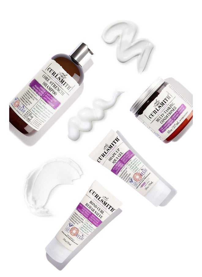 CURLSMITH - Curlsmith - Strength Complete Kit for Damaged Hair, with Core Strength Shampoo, Multi-Tasking Conditioner, Bond Curl & Shape Up Aqua Gel - Image 1
