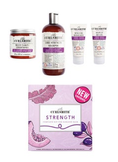 CURLSMITH Curlsmith - Strength Complete Kit for Damaged Hair, with Core Strength Shampoo, Multi-Tasking Conditioner, Bond Curl & Shape Up Aqua Gel  - Image 1
