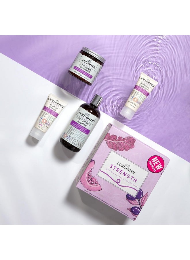 CURLSMITH - Curlsmith - Strength Complete Kit for Damaged Hair, with Core Strength Shampoo, Multi-Tasking Conditioner, Bond Curl & Shape Up Aqua Gel - Image 1