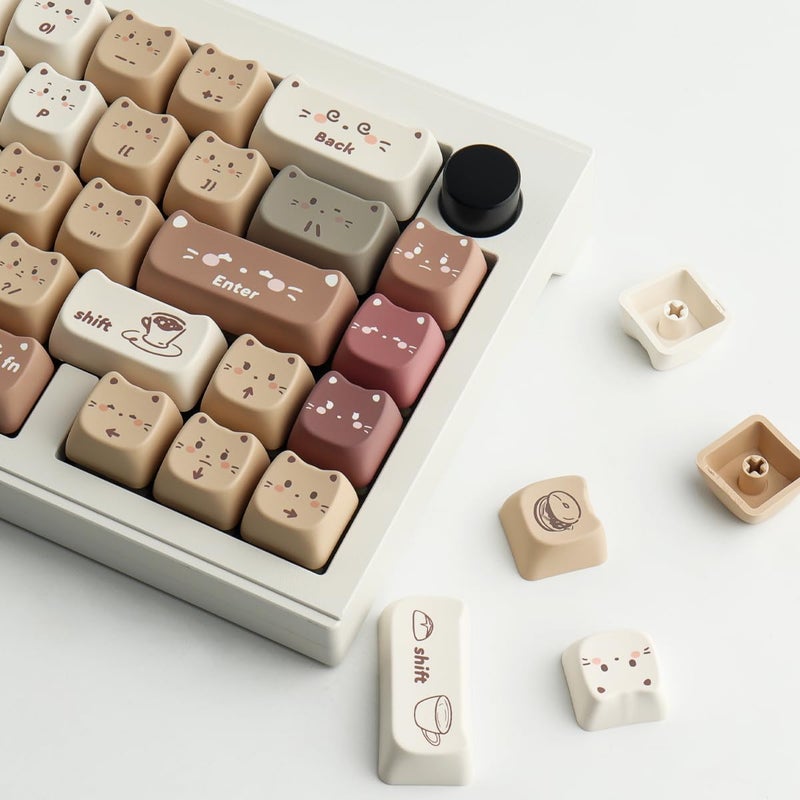 TYRIXKI PBT Keycaps 142 Keys Cute Keycaps Dye-Sublimation Coffee Cat Keycap Mao Profile Custom Keycap for Cherry Gateron MX Swithes Mechanical Gaming Keyboards - Image 2