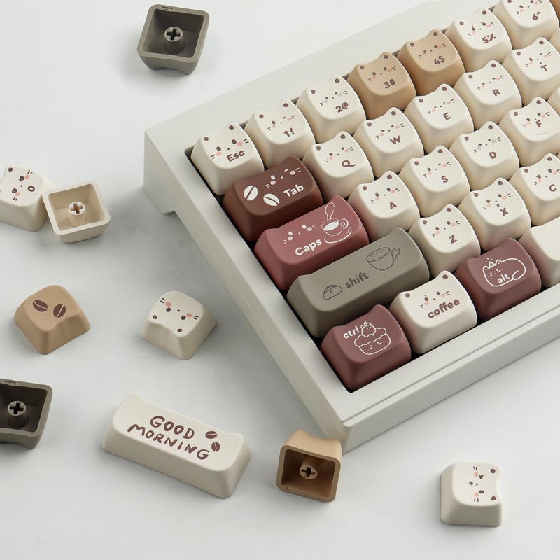 TYRIXKI PBT Keycaps 142 Keys Cute Keycaps Dye-Sublimation Coffee Cat Keycap Mao Profile Custom Keycap for Cherry Gateron MX Swithes Mechanical Gaming Keyboards - Image 3