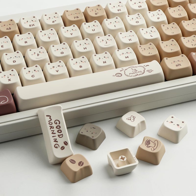 TYRIXKI PBT Keycaps 142 Keys Cute Keycaps Dye-Sublimation Coffee Cat Keycap Mao Profile Custom Keycap for Cherry Gateron MX Swithes Mechanical Gaming Keyboards - Image 4