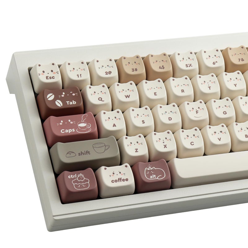TYRIXKI PBT Keycaps 142 Keys Cute Keycaps Dye-Sublimation Coffee Cat Keycap Mao Profile Custom Keycap for Cherry Gateron MX Swithes Mechanical Gaming Keyboards - Image 1