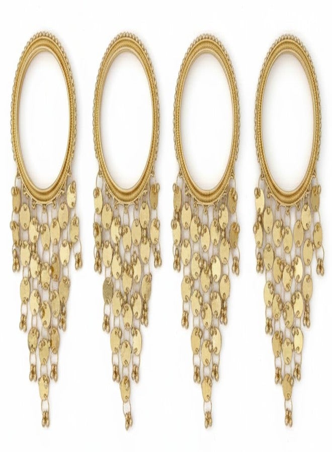 NMII Gold Tone Hanging Charm Bangles for Women | Designer Engagement Kada | Bridal Party Ethnic Chudi | Trending Indian Fashion Jewelry - Set of 4 (MAH174_SpringLatkan-Gold-2.4) - Image 1